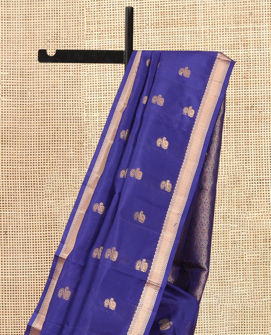 Blue Vasundhara Silk Saree, Subtly Woven with Zari Buttas, a Zari Border, Grand Jaal Pallu, and a Matching Blouse