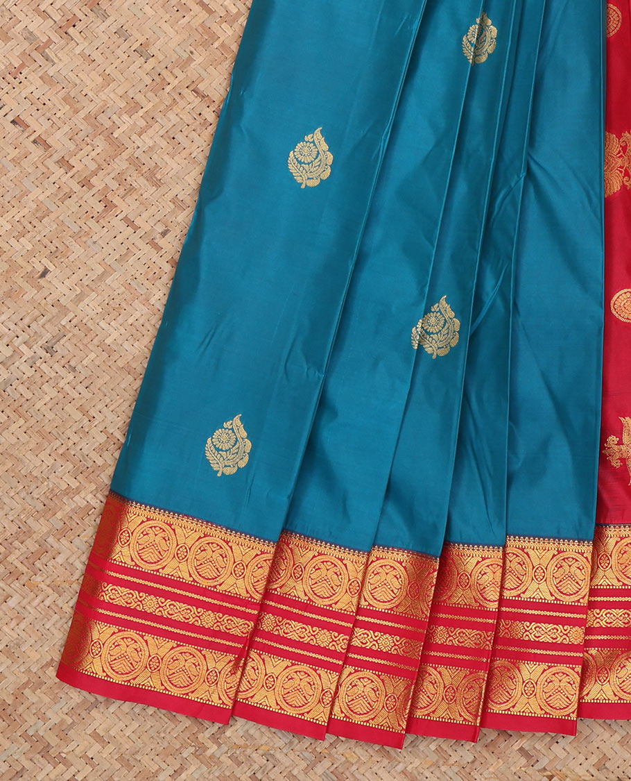 Blue Budget Silk Saree, Enriched with Zari Buttas, Complemented by Contrast Traditional Zari Border, a Grand Pallu and a Contrast Blouse