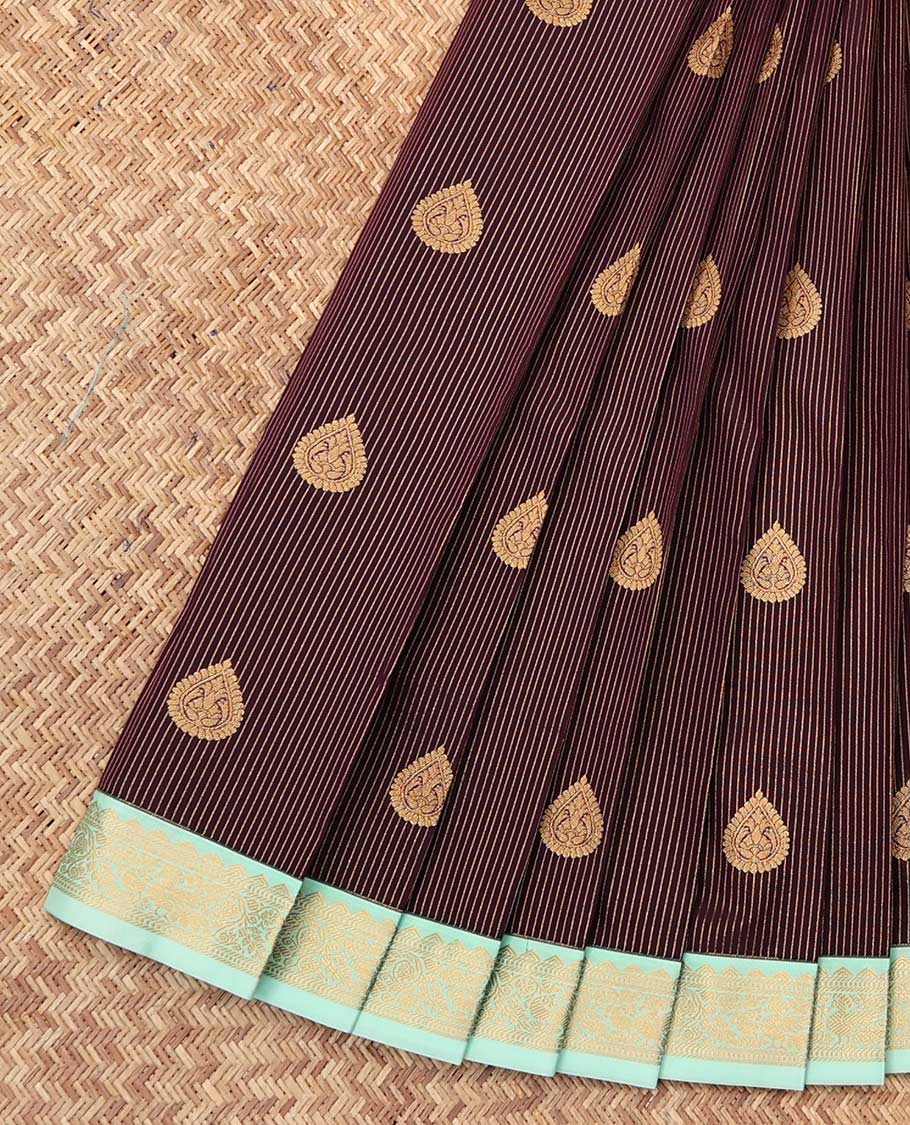 Maroon Budget Silk Saree, Beautifully Bedecked with Zari Buttas and Stripes, a Contrast Traditional Zari Border, Grand Pallu, and a Contrast Blouse