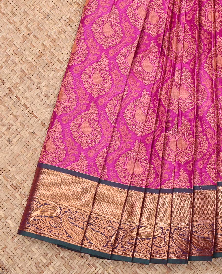 Pink Budget Silk Saree, Spotlighted with Jacquard Design, Complemented by a Contrast Traditional Zari Border, Grand Pallu, and a Contrast Blouse