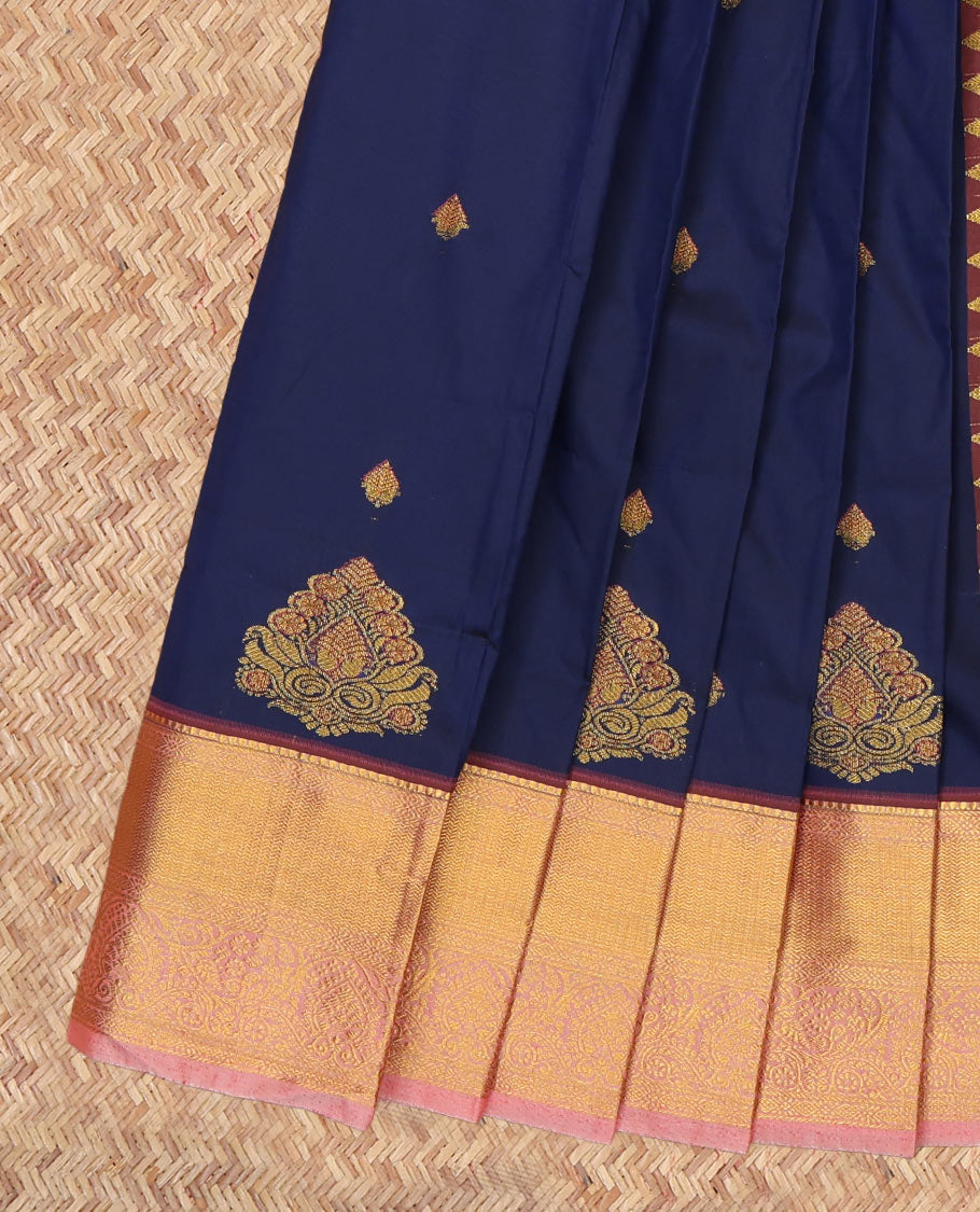 Blue Budget Silk Saree, Ornamented with Zari Buttas, a Contrast Traditional Zari Border, Grand Pallu, and a Contrast Blouse