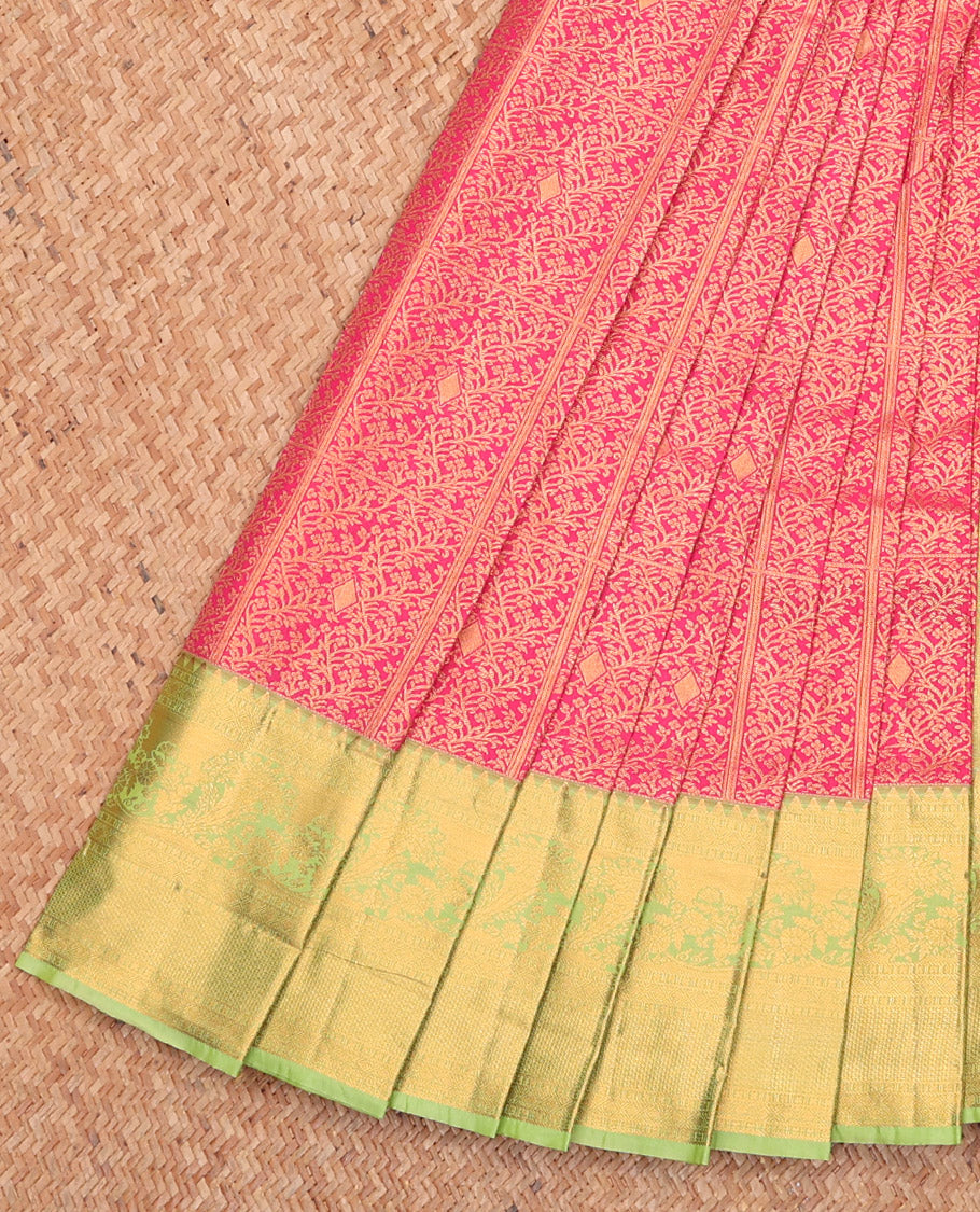 Pink Budget Silk Saree, Bedecked with Jacquard Design, Complemented by a Contrast Traditional Zari Border, Grand Pallu, and Contrast Blouse