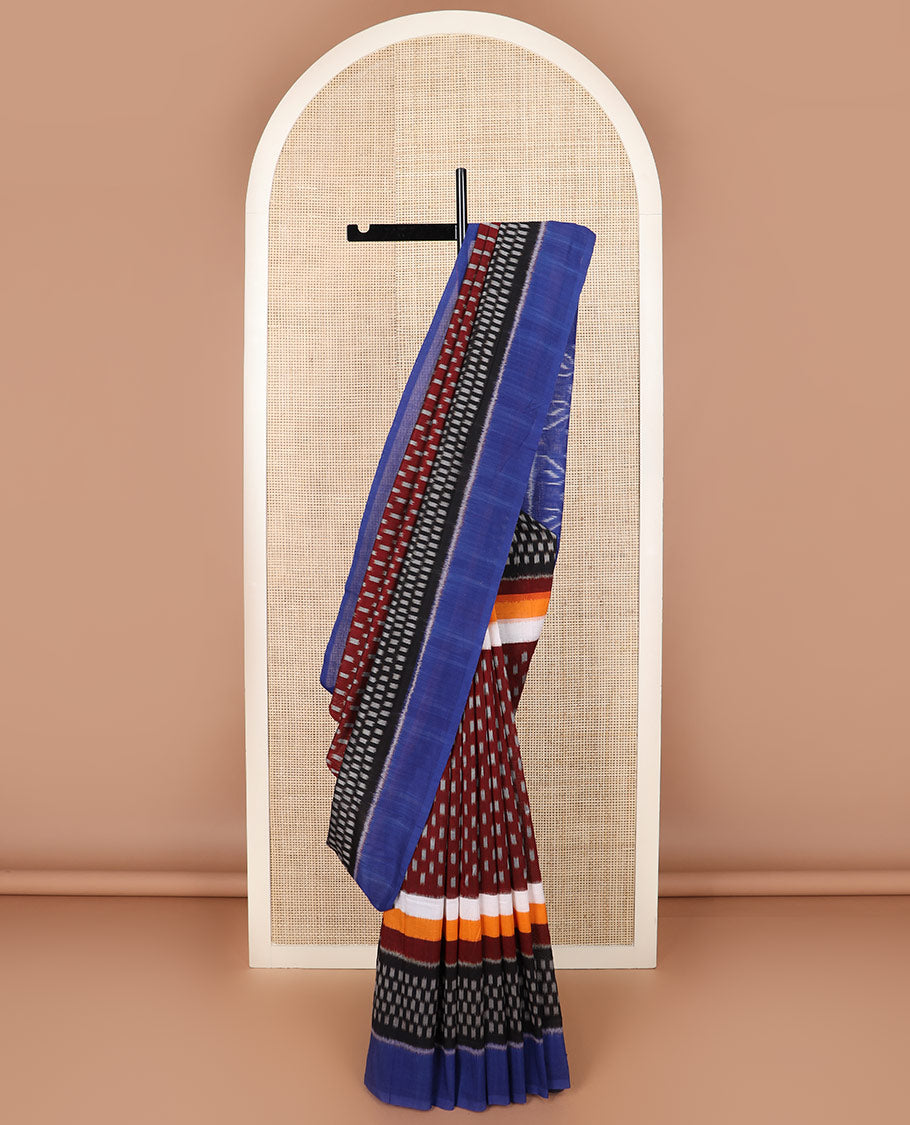 Multi-color buttas Pochampally ikkat saree, contrast plain border, and ikkat design pallu