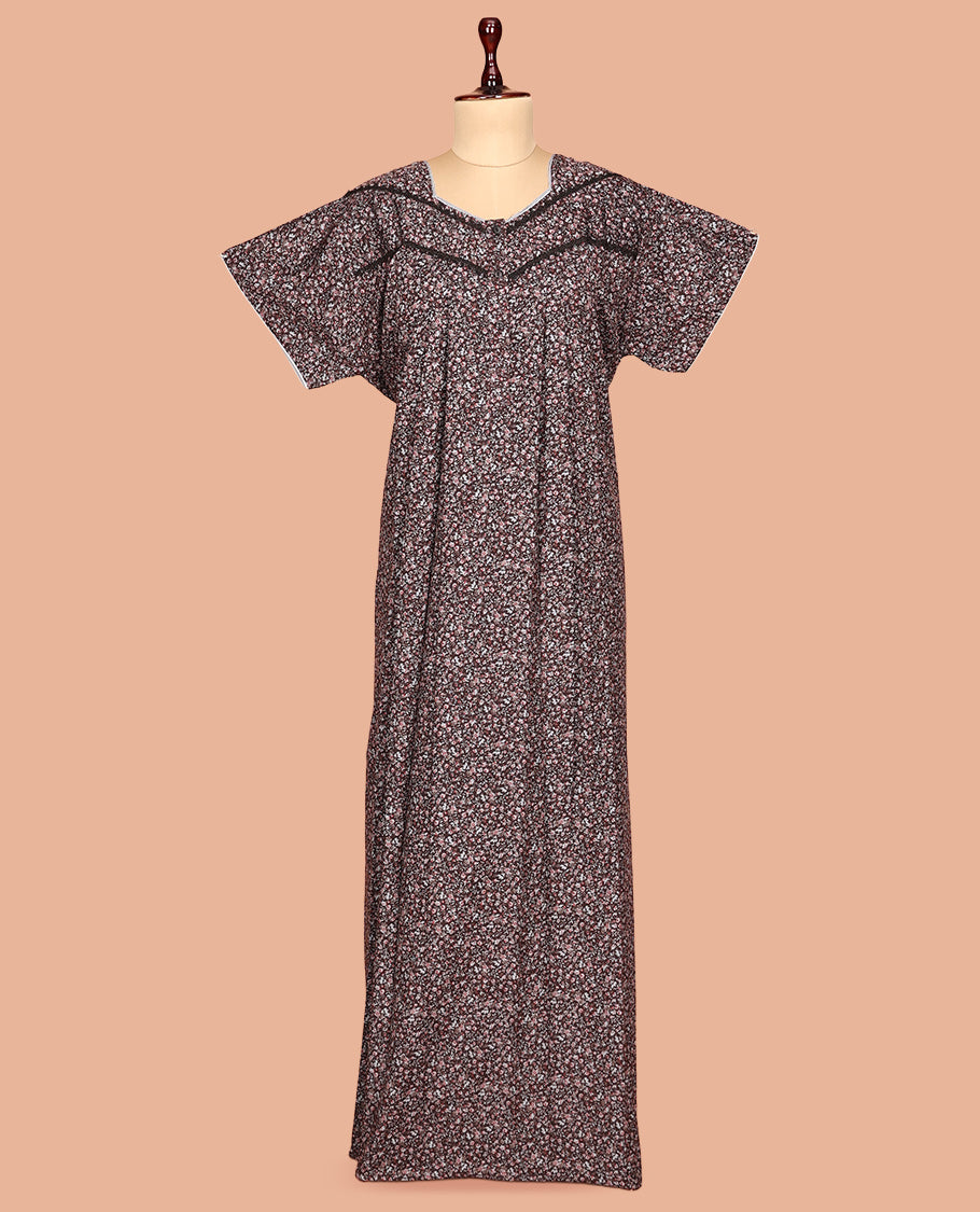 Dark Brown Cotton-Blended Nighty