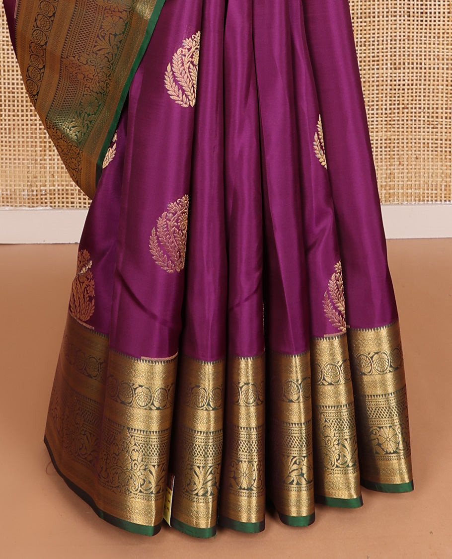 Purple zari buttas Vasundhara silk mix saree, contrast traditional zari design border and pallu of floral pallu
