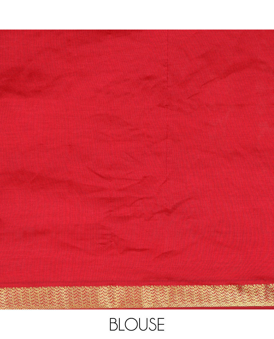 Elephant grey plain poly cotton saree, contrast zari border & contrast striped pallu