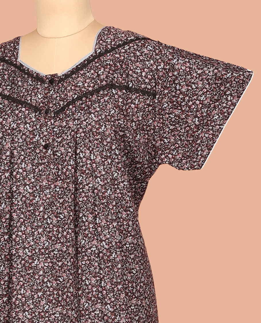Dark Brown Cotton-Blended Nighty