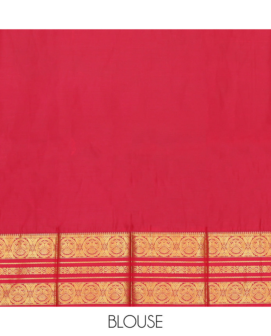 Blue Budget Silk Saree, Enriched with Zari Buttas, Complemented by Contrast Traditional Zari Border, a Grand Pallu and a Contrast Blouse