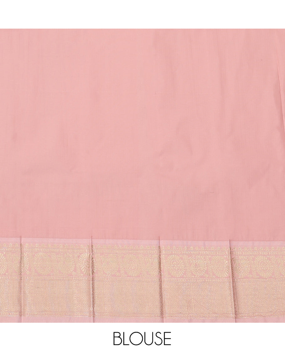 Brown Budget Silk Saree, Dazzled with Zari Buttas and Checks, a Contrast Traditional Zari Border, Grand Pallu, and a Contrast Blouse