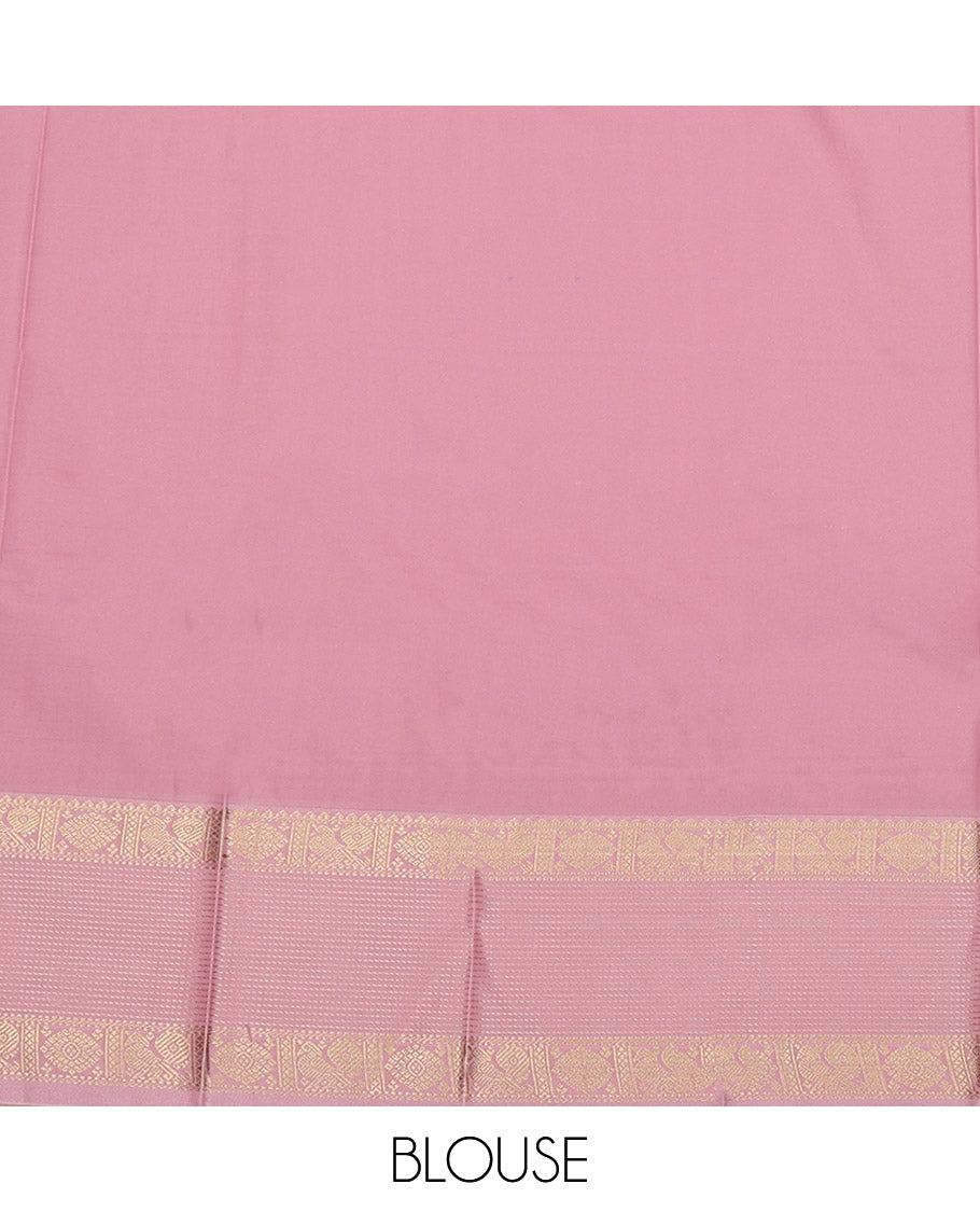 Red Budget Silk Saree, Detailed with Zari Buttas on Its Body, Complemented by a Contrast Traditional Zari Design Border, Grand Pallu, and Paired with a Contrast Blouse
