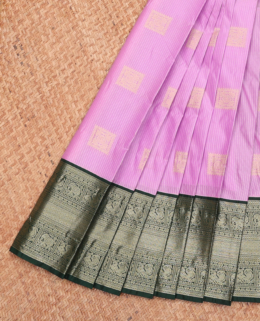 Pink Budget Silk Saree, Adorned with Buttas and Stripes, Complemented by a Contrast Traditional Zari Border, Grand Pallu, and Contrast Blouse