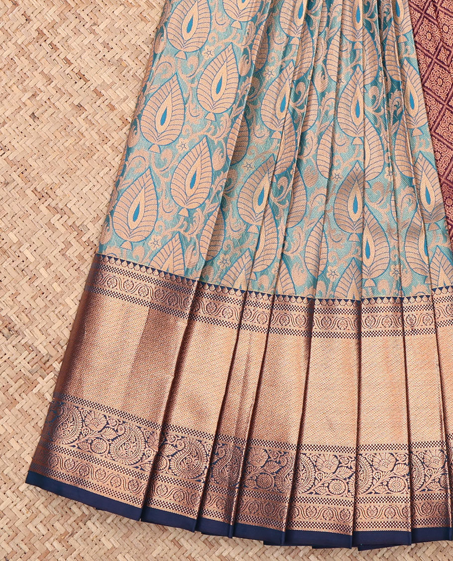 Blue Budget Silk Saree, Gleamed Up with Jacquard Design, Complemented by a Contrast Traditional Zari Border, Jaal Pallu, and Contrast Blouse