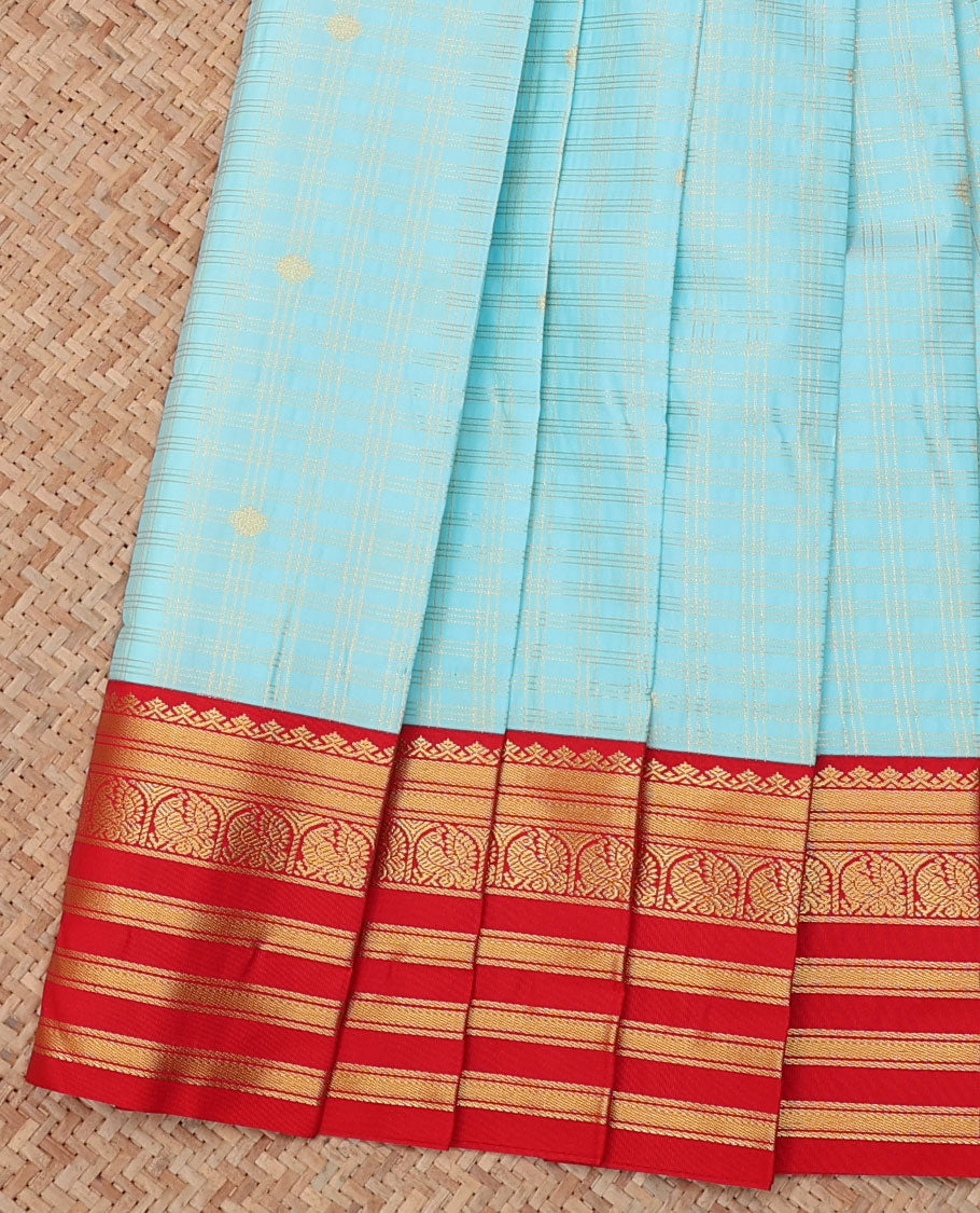 Blue Budget Silk Saree, Detailed with Zari Buttas and Checks, a Contrast Traditional Zari Border, Grand Pallu, and a Contrast Blouse