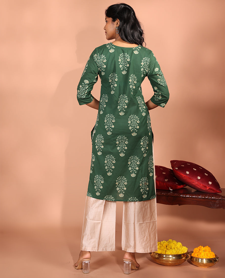 Green Cotton Readymade Kurti