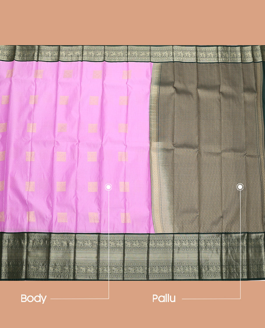 Pink Budget Silk Saree, Adorned with Buttas and Stripes, Complemented by a Contrast Traditional Zari Border, Grand Pallu, and Contrast Blouse