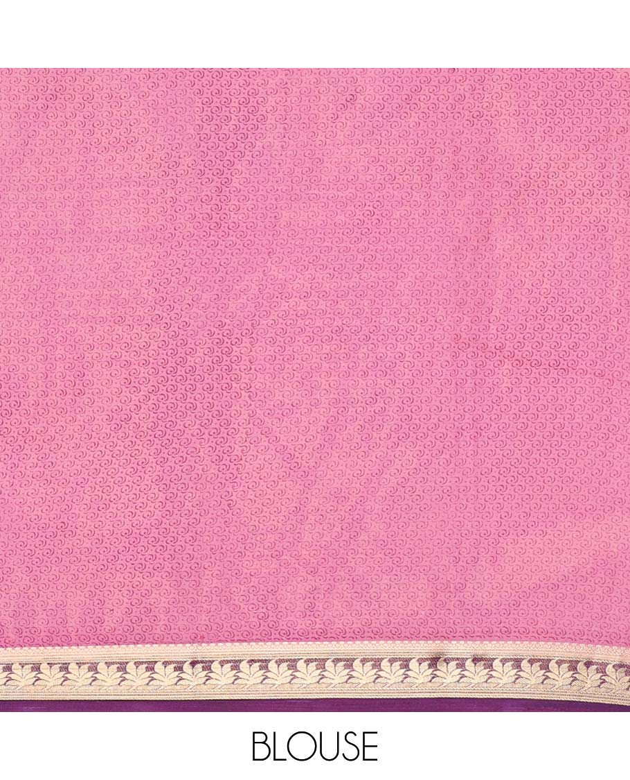 Lavender intricately printed semi-banaras printed saree, contrast floral border & intricate pallu