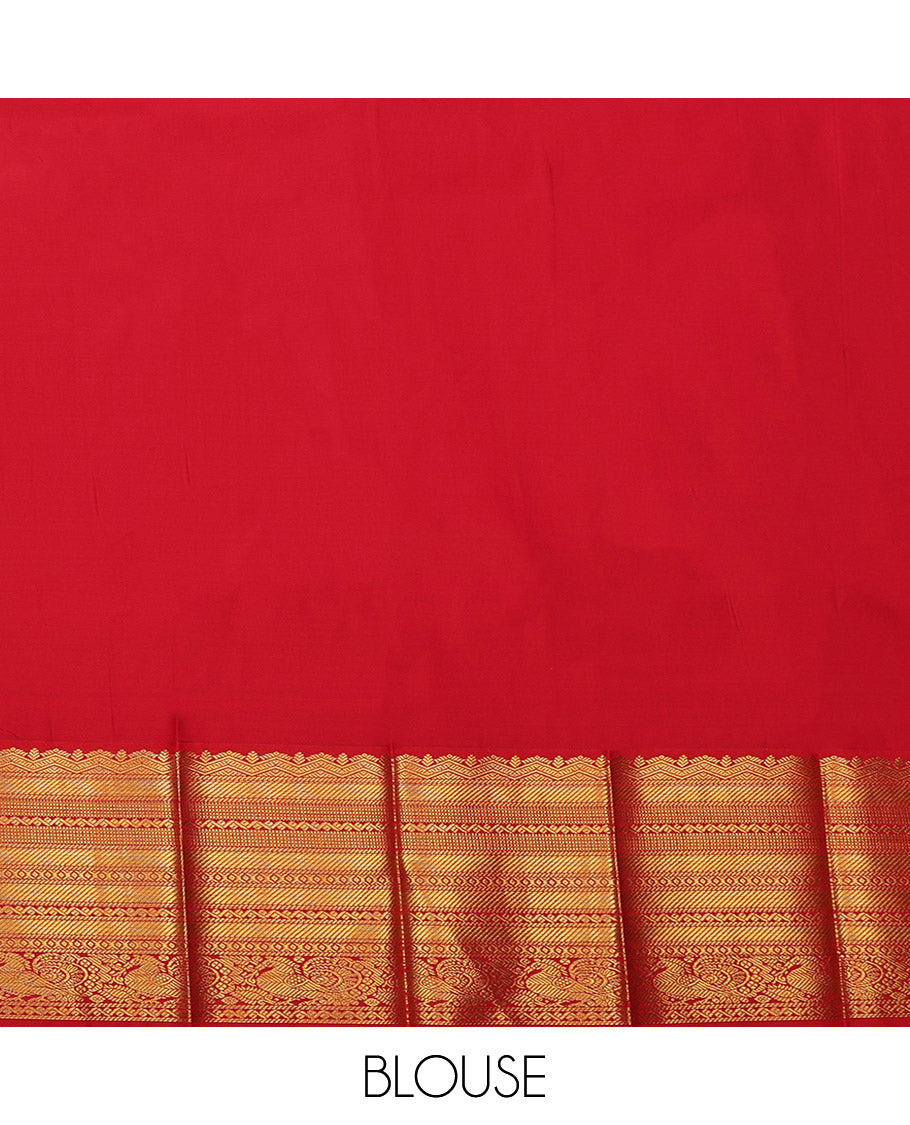 Green Budget Silk Saree, Decorated with Paisley Buttas All Over Its Body, Complemented by Contrast Traditional Zari Design Border, Grand Jaal Pallu, and Paired with a Contrast Blouse