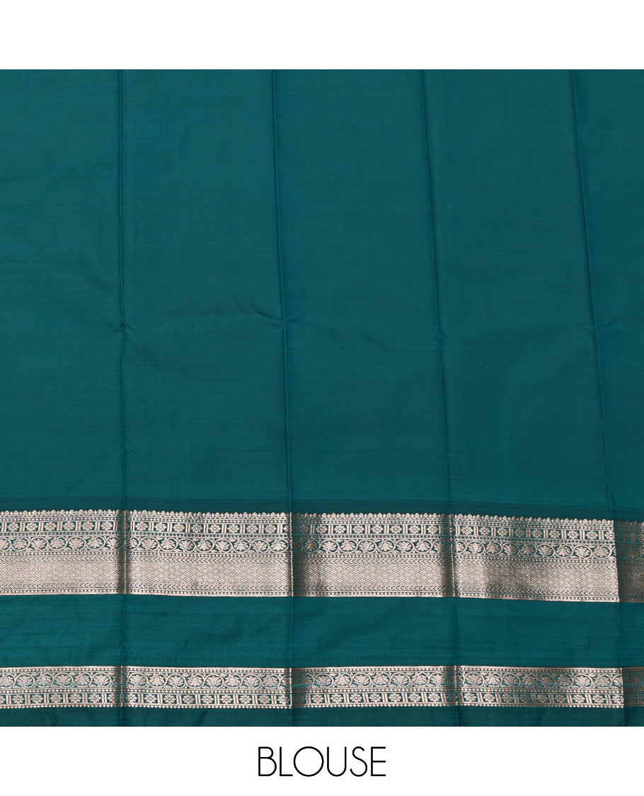 Red Budget Silk Saree, Adorned with Zari Buttas All Over Its Body, Complemented by a Contrast Traditional Zari Design Rettai Pettu Border, Intricate Pallu, and Paired with a Contrast Blouse