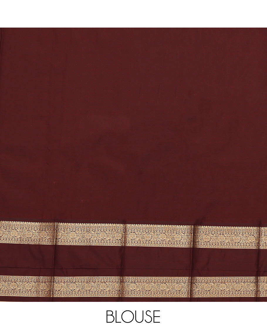 Pink Budget Silk Saree, Enthralled with Zari Buttas and Stripes, Complemented by Contrast Traditional Rettai Pettu Zari Border, a Grand Pallu and a Contrast Blouse