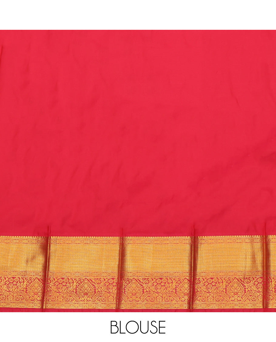 Pink Budget Silk Saree, Bedecked with Zari Buttas, a Contrast Traditional Zari Border, Grand Pallu, and a Contrast Blouse