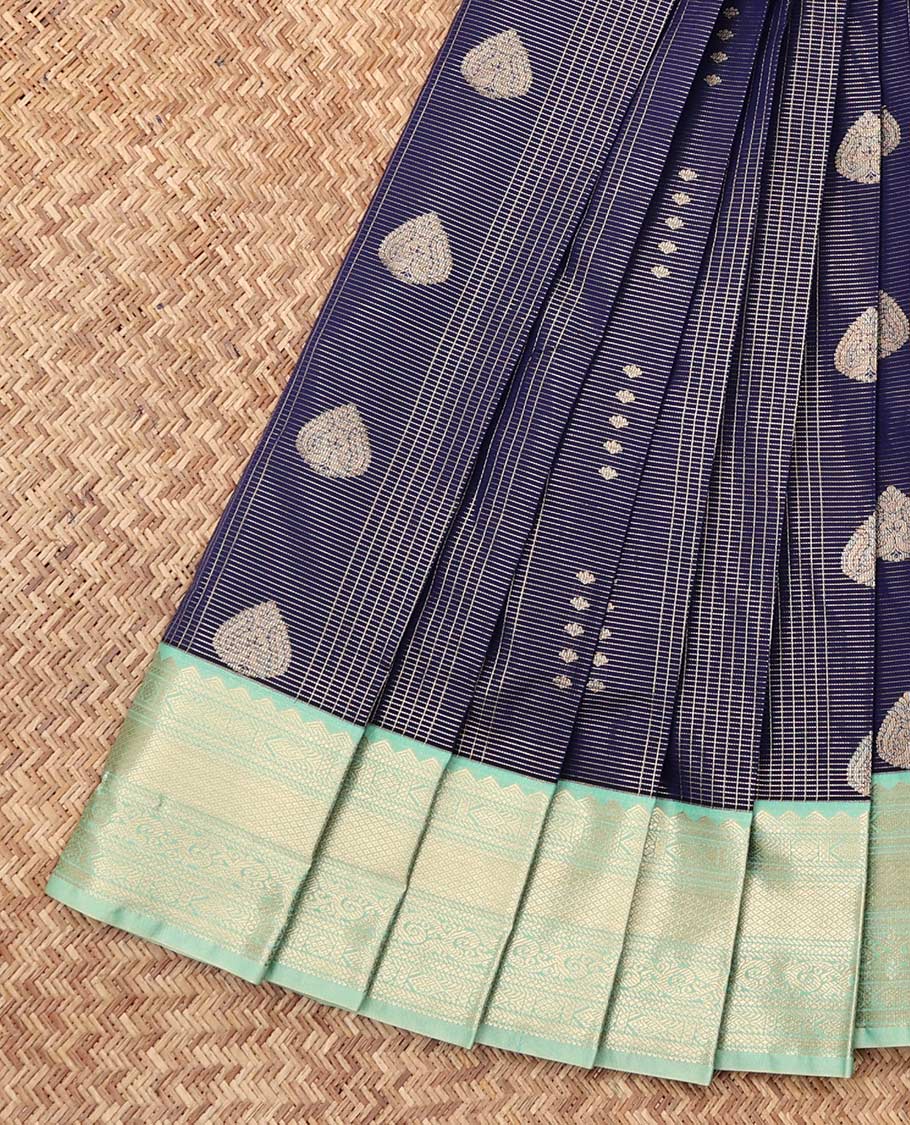 Blue Budget Silk Saree, Woven with Zari Buttas and Checks, a Contrast Traditional Zari Border, Jaal Pallu, and a Contrast Blouse