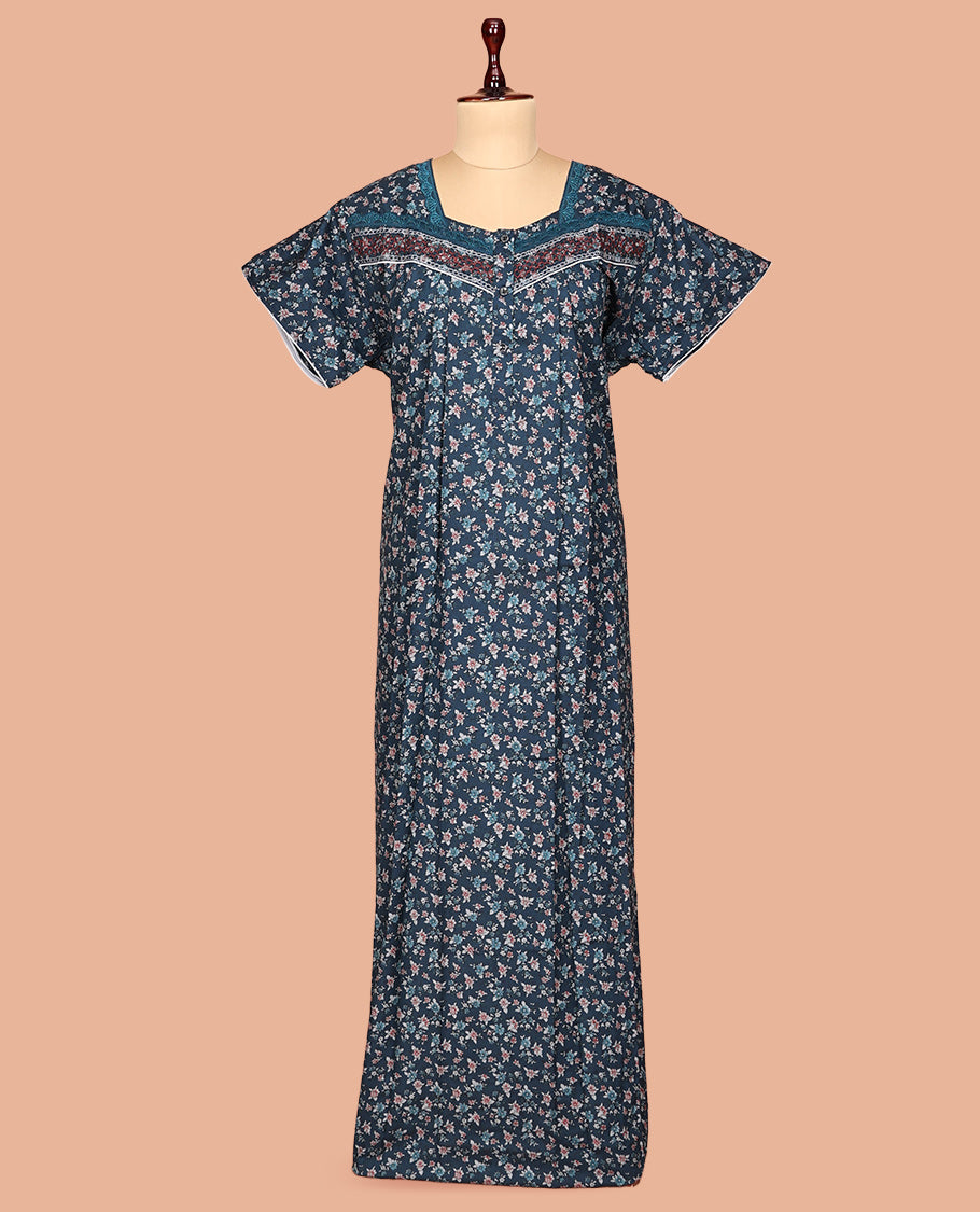 Blue Cotton-Blended Nighty