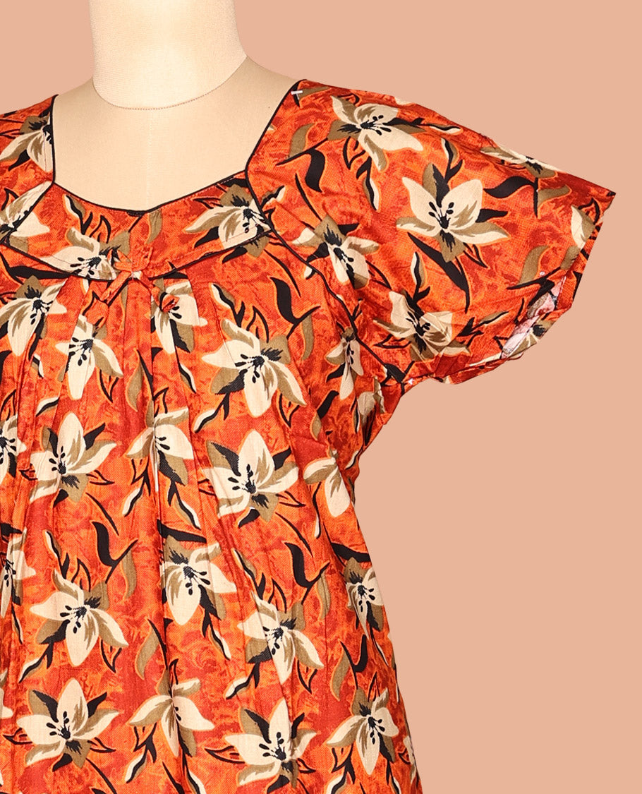 Orange Cotton-Blended Nighty