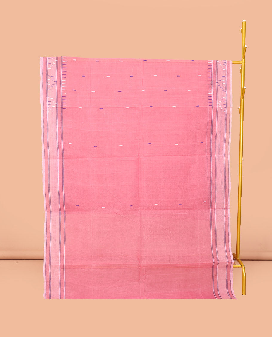 Pink Bengal Cotton Saree, Bedecked with Thread Buttas, a Subtle Border, Pallu of Stripes and Buttas, and a Matching Blouse