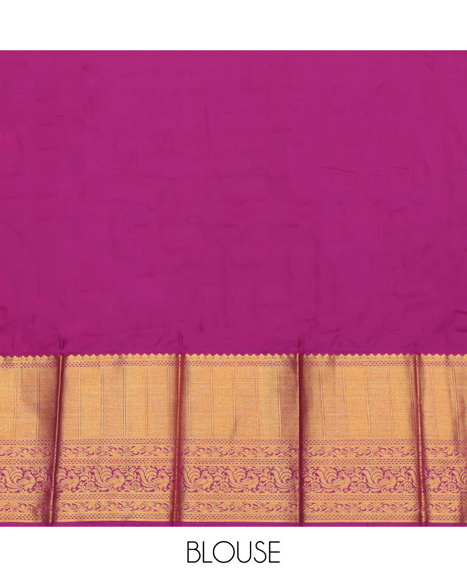 Green Budget Silk Saree, Highlighted with Zari Buttas, a Contrast Traditional Zari Border, Grand Pallu, and a Contrast Blouse