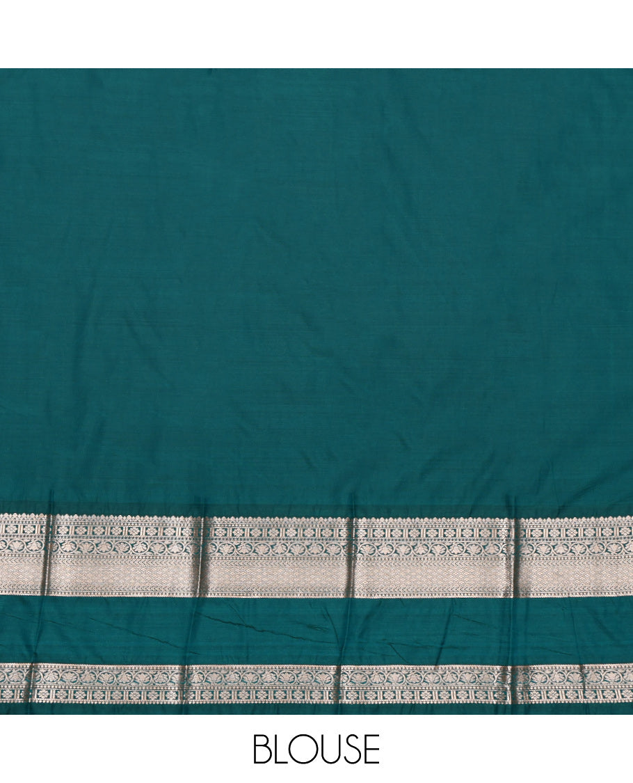 Red Budget Silk Saree, Adorned with Zari Buttas on Its Body, Complemented by a Contrast Traditional Zari Design Rettai Pettu Border, Intricately Designed Pallu, and Paired with a Contrast Blouse