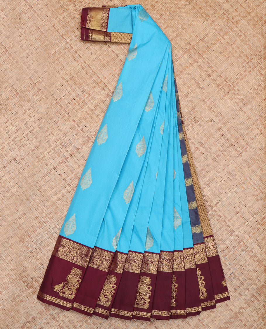 Blue Elephant Design Budget Silk Saree
