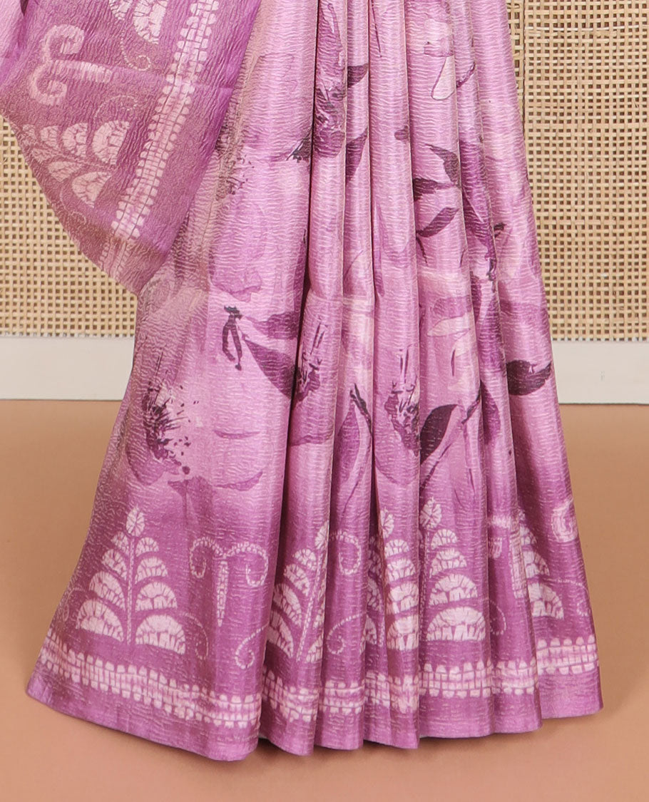 Lavender flower design tissue saree with self floral design border & geometric design pallu