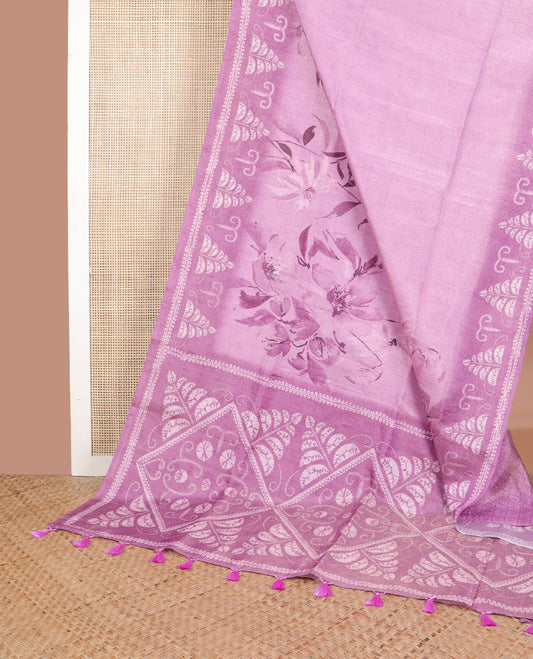 Lavender flower design tissue saree with self floral design border & geometric design pallu