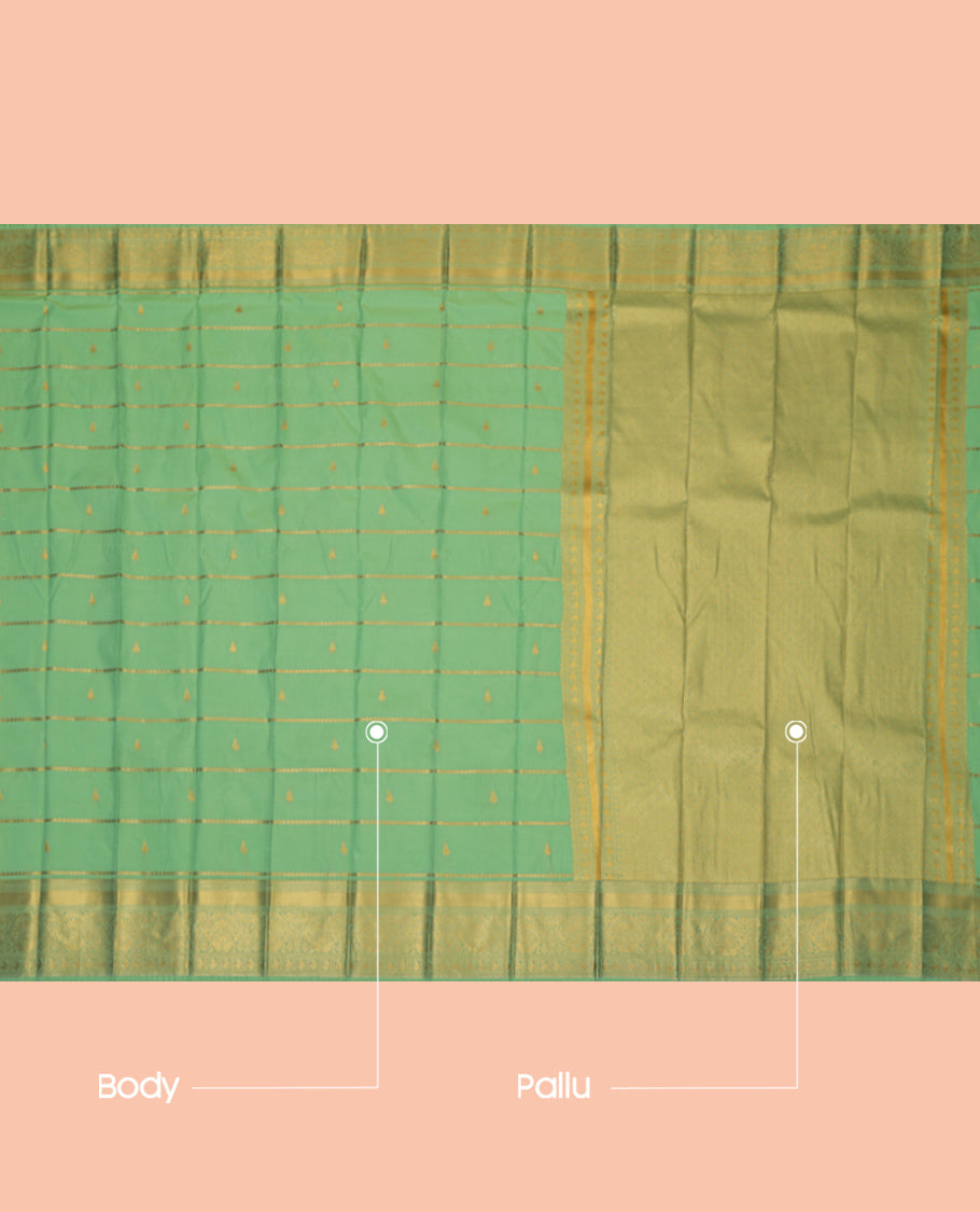 Green Budget Silk Saree, Crafted with Zari Buttas, Complemented by Traditional Zari Border, a Jaal Pallu and a Matching Blouse