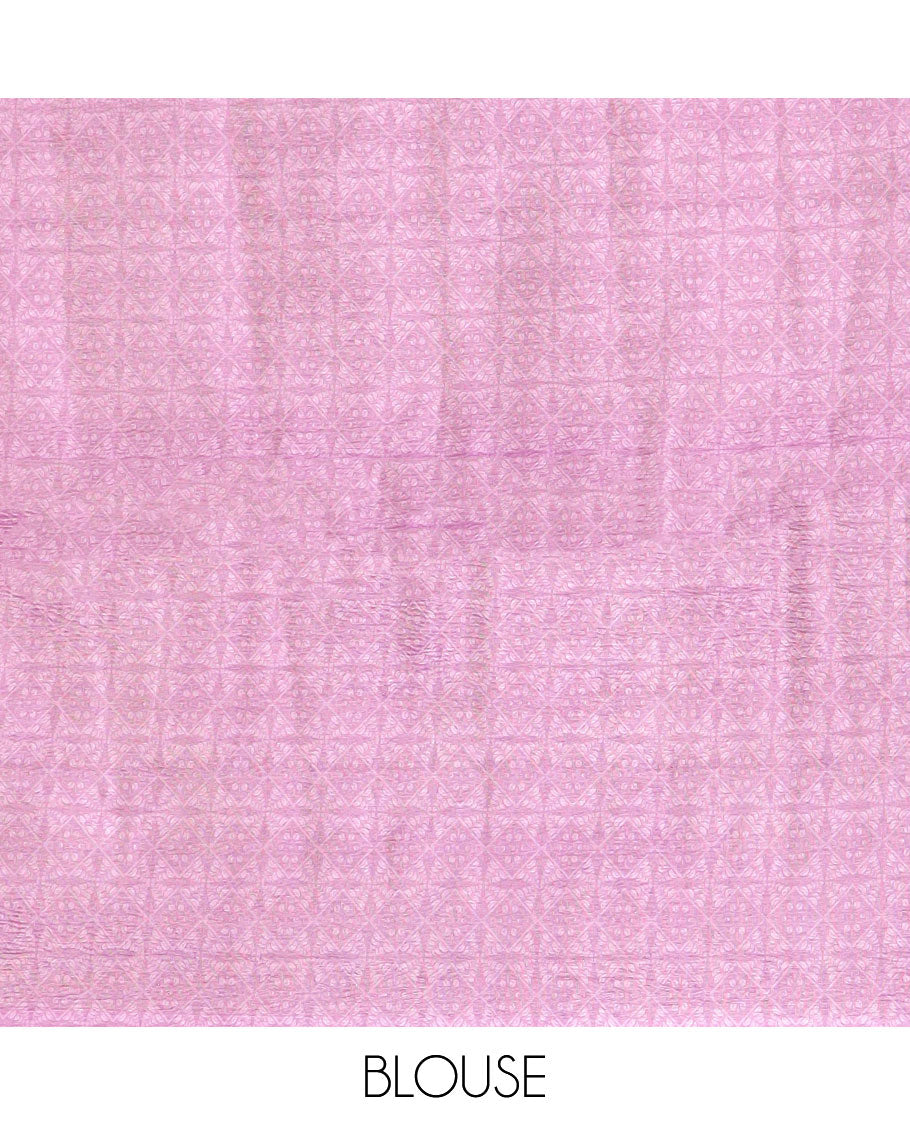 Lavender flower design tissue saree with self floral design border & geometric design pallu