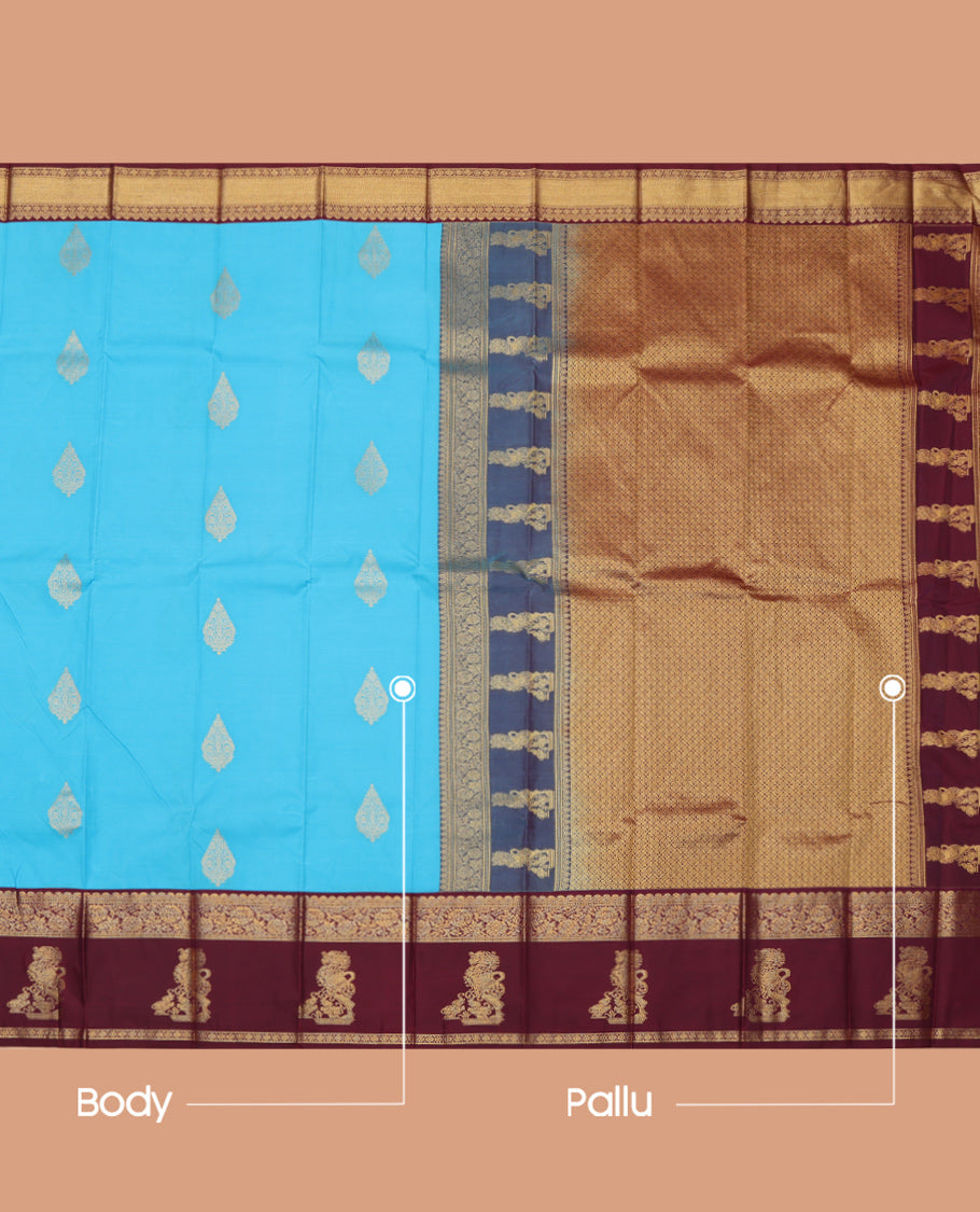 Blue Elephant Design Budget Silk Saree