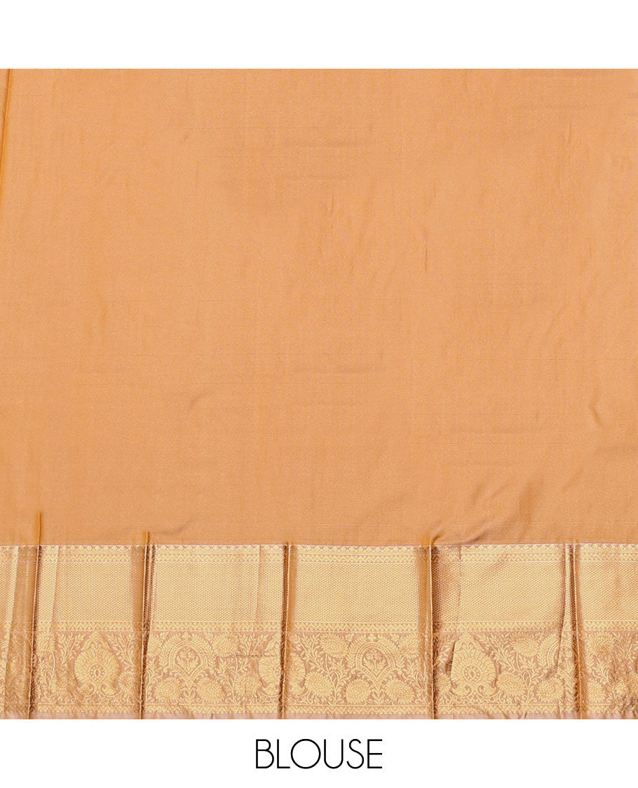 Green Budget Silk Saree, Woven with Zari Buttas and Stripes, Complemented by Contrast Traditional Zari Border, a Grand Jaal Pallu and a Contrast Blouse