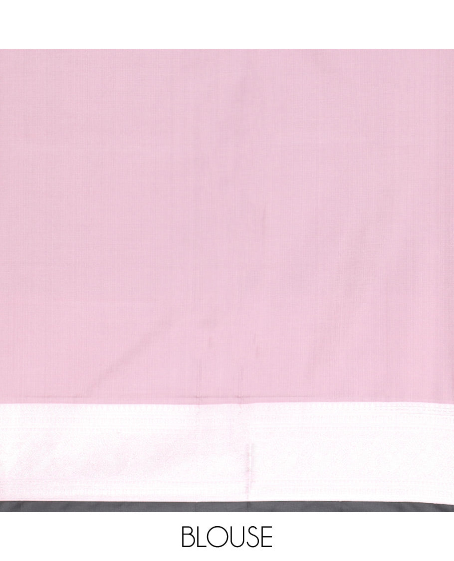 Black kolam design semi soft silk with zari double pet border & peacock design, rich pallu along with plain blouse