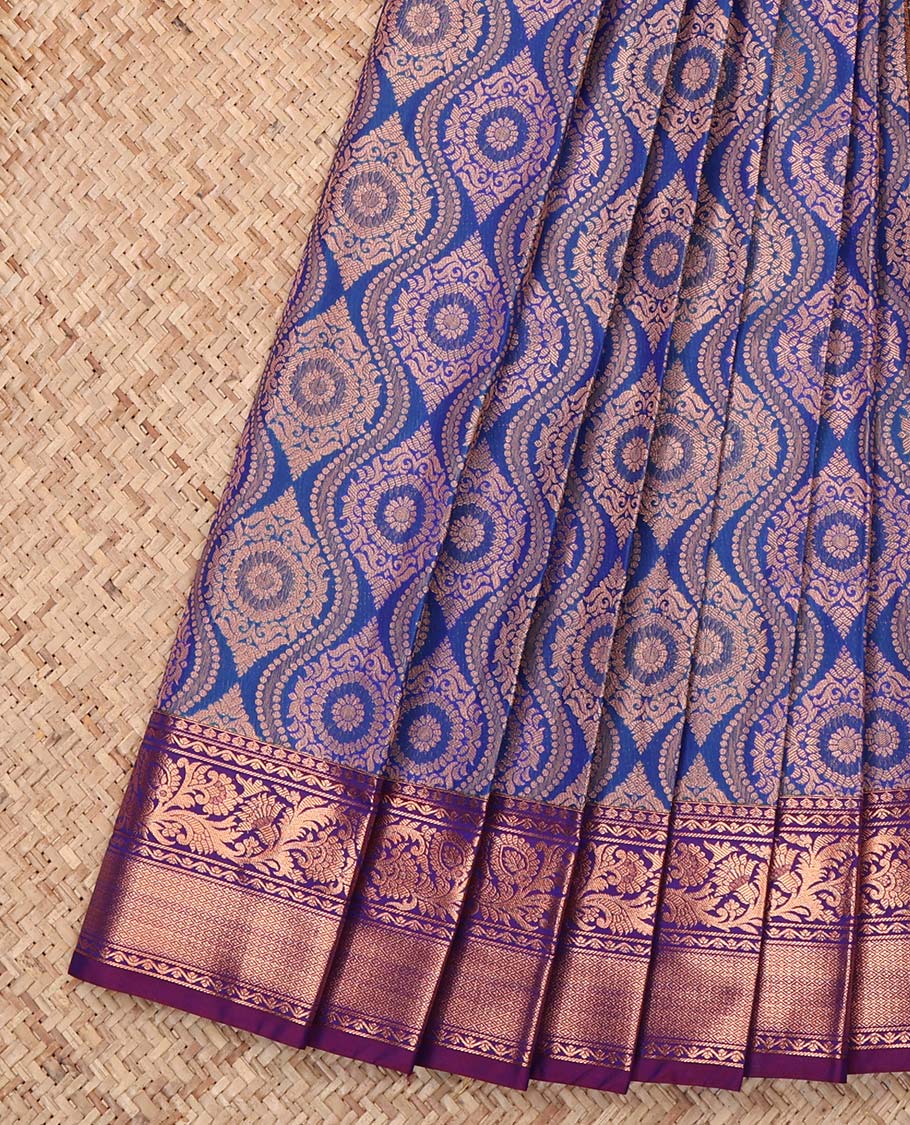Blue Budget Silk Saree, Richly Detailed with Jacquard Design, Complemented by a Contrast Traditional Zari Border, Grand Pallu, and a Contrast Blouse