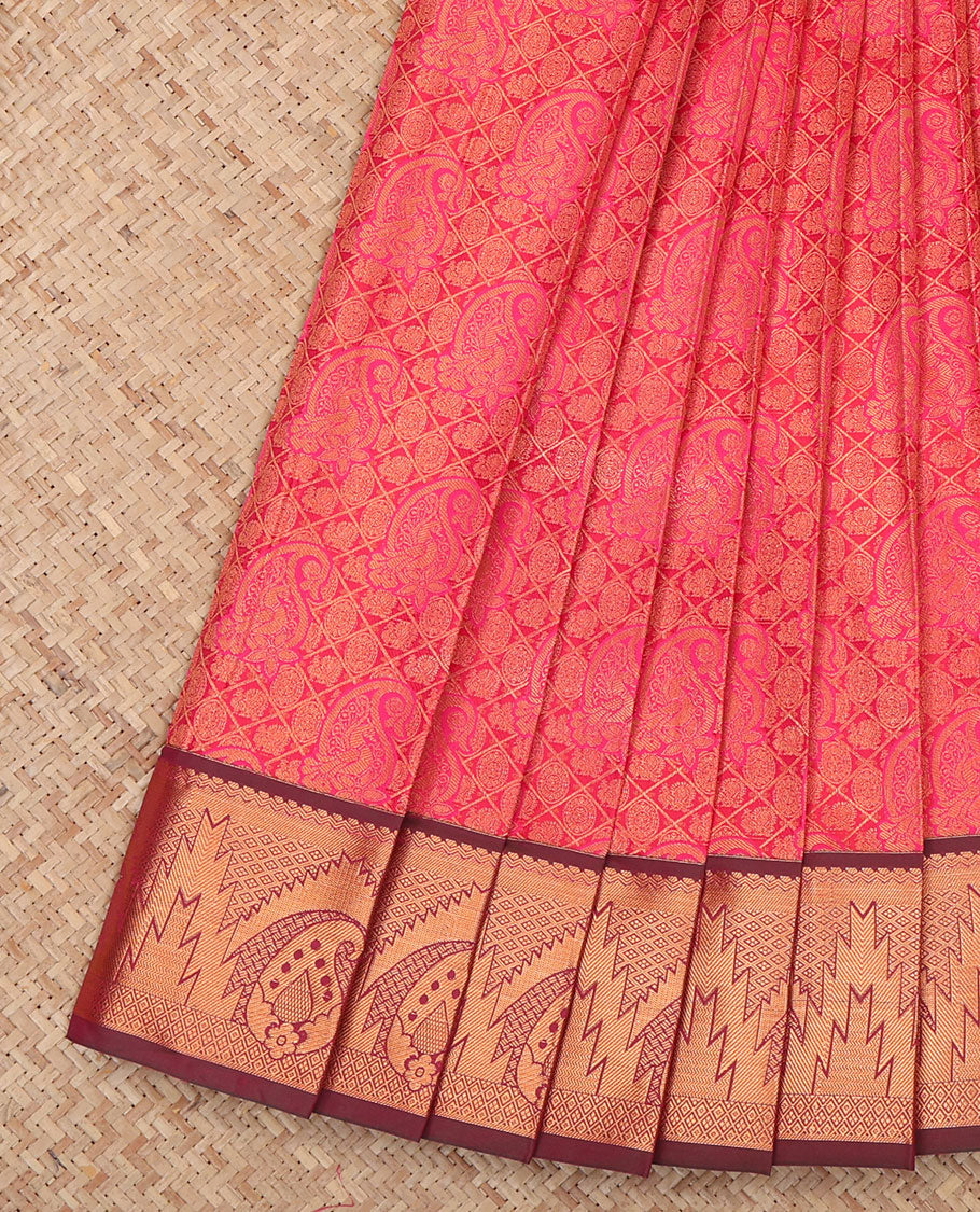 Pink Budget Silk Saree, Woven with Jacquard Design, a Contrast Traditional Zari Border, Grand Pallu, and a Contrast Blouse