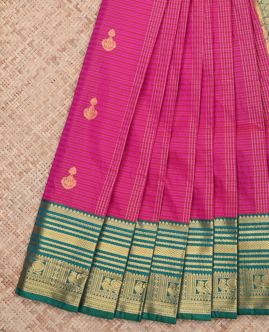 Pink Zari Butta and Checks Budget Silk Saree