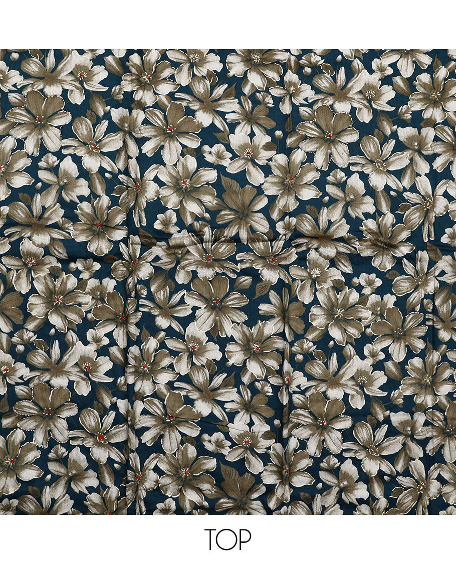 Blue material chudidar set, floral printed top, plain bottom and floral printed dupatta