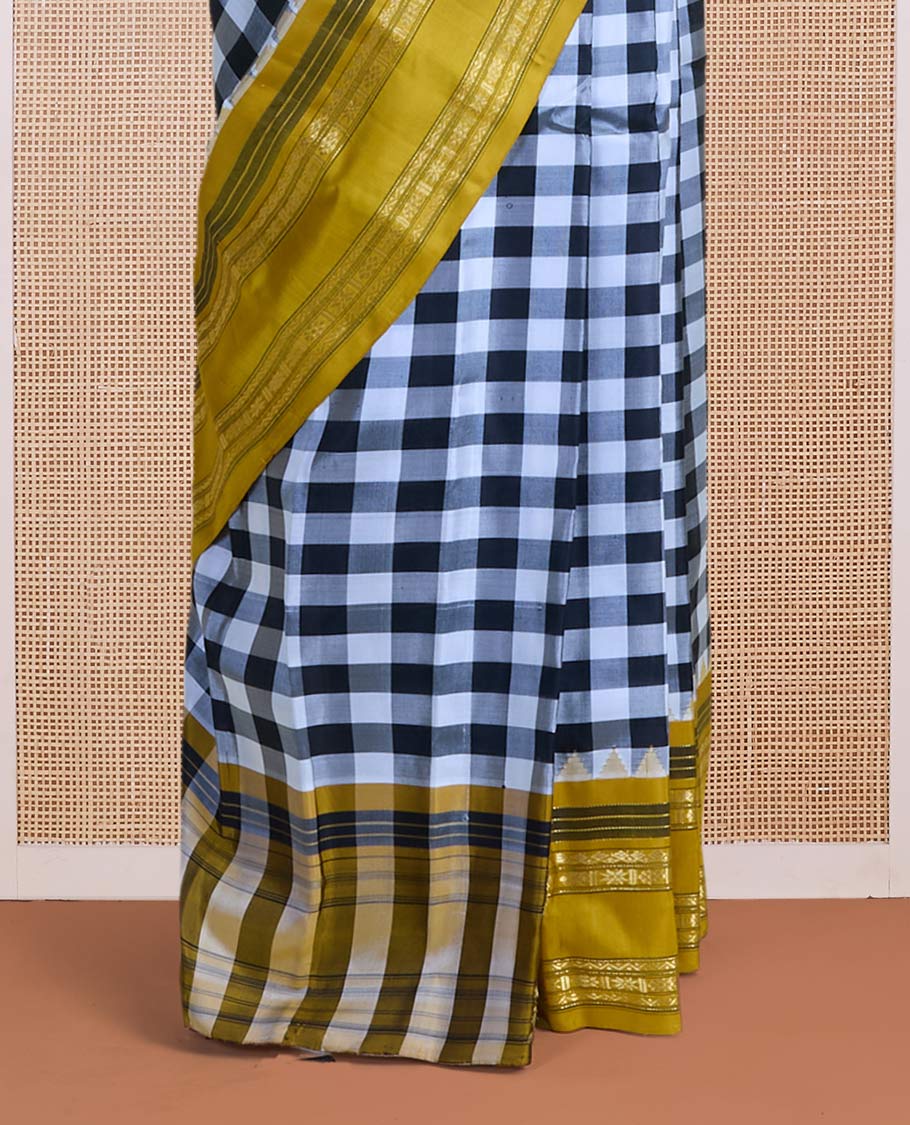 Multi-color checked gadwal silk saree, contrast rettai pettu traditional zari design border & pallu of traditional designs