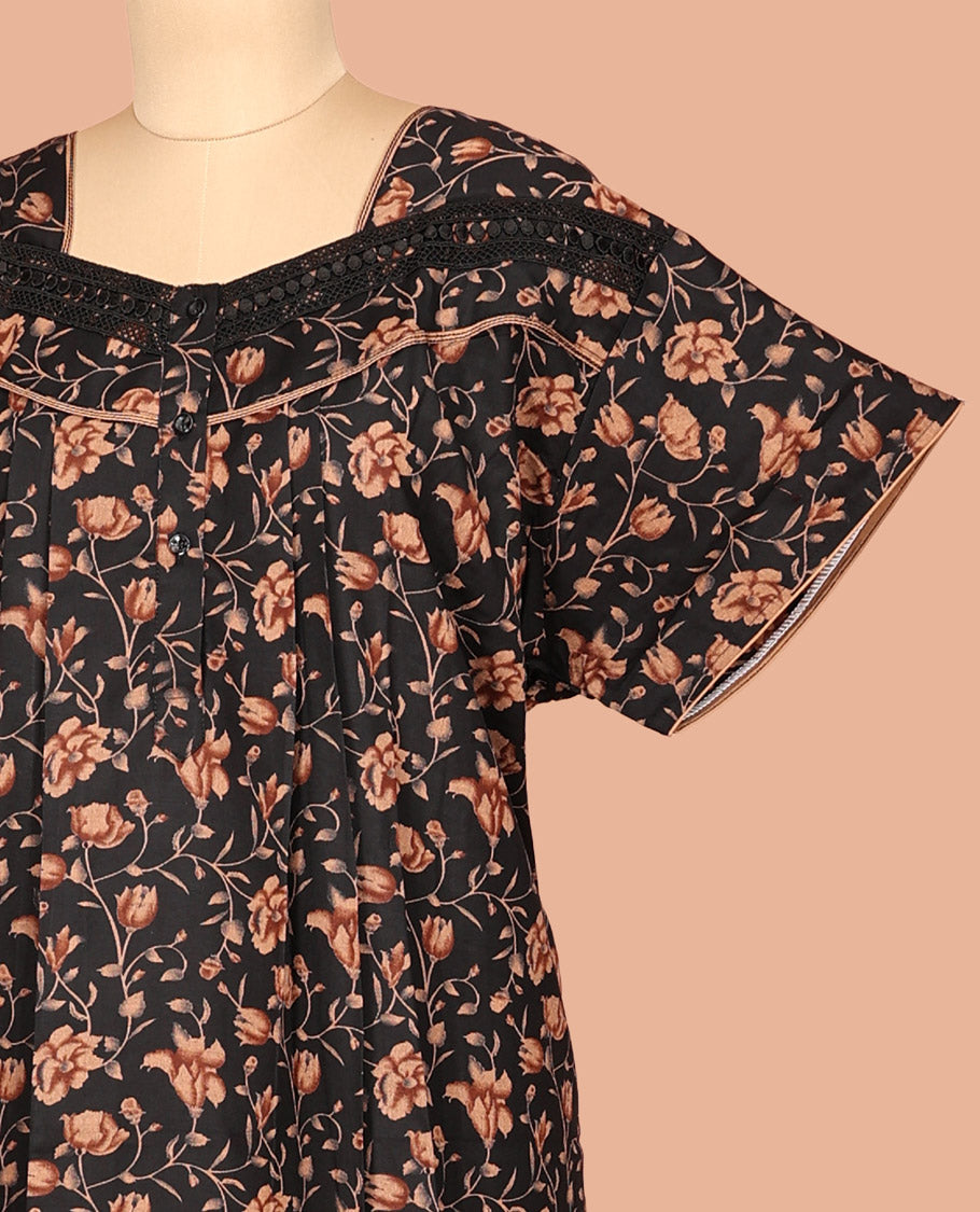Black Cotton-Blended Nighty