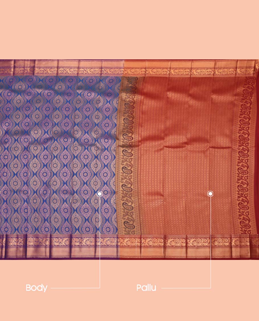 Blue Budget Silk Saree, Richly Detailed with Jacquard Design, Complemented by a Contrast Traditional Zari Border, Grand Pallu, and a Contrast Blouse
