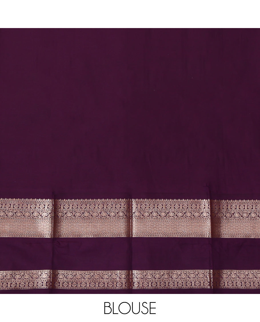 Leaf Green Budget Silk Saree, Ornamented with Zari Buttas, Complemented by a Contrast Traditional Zari Rettai Pettu Border, Grand Pallu, and a Contrast Blouse