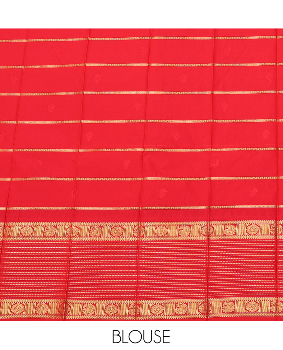 Maroon Budget Silk Saree, Charmingly Accented with Zari Buttas, a Contrast Traditional Zari Border, Grand Pallu, and a Contrast Blouse