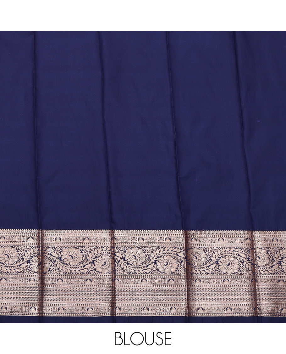 Orange Budget Silk Saree, Detailed with Zari Buttas All Over Its Body, Complemented by a Contrast Traditional Zari Design Border, Intricate Pallu, and Paired with a Contrast Blouse