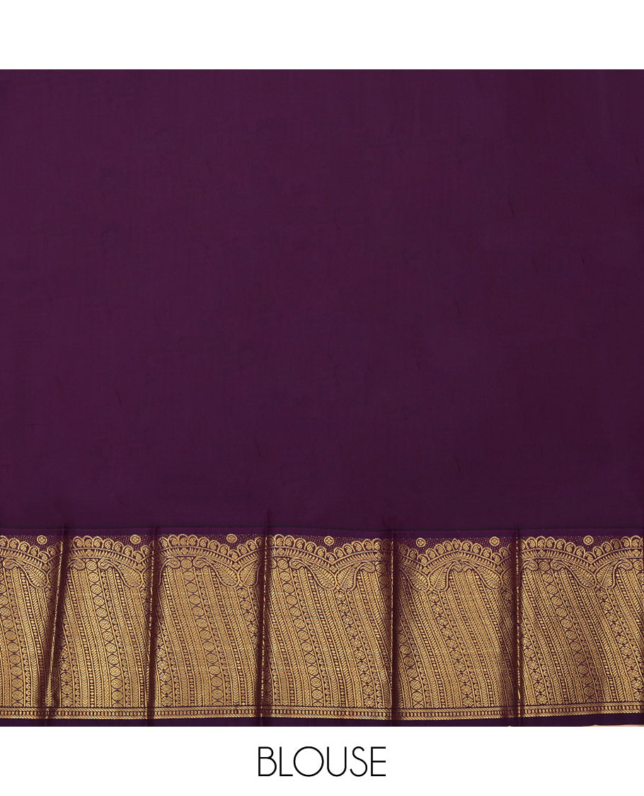 Red Budget Silk Saree, Showcasing Zari Designs All Over Its Body, Complemented by Contrast Geometric-Patterned Zari Border, Grand Jaal-Patterned Pallu, and Paired with a Contrast Blouse