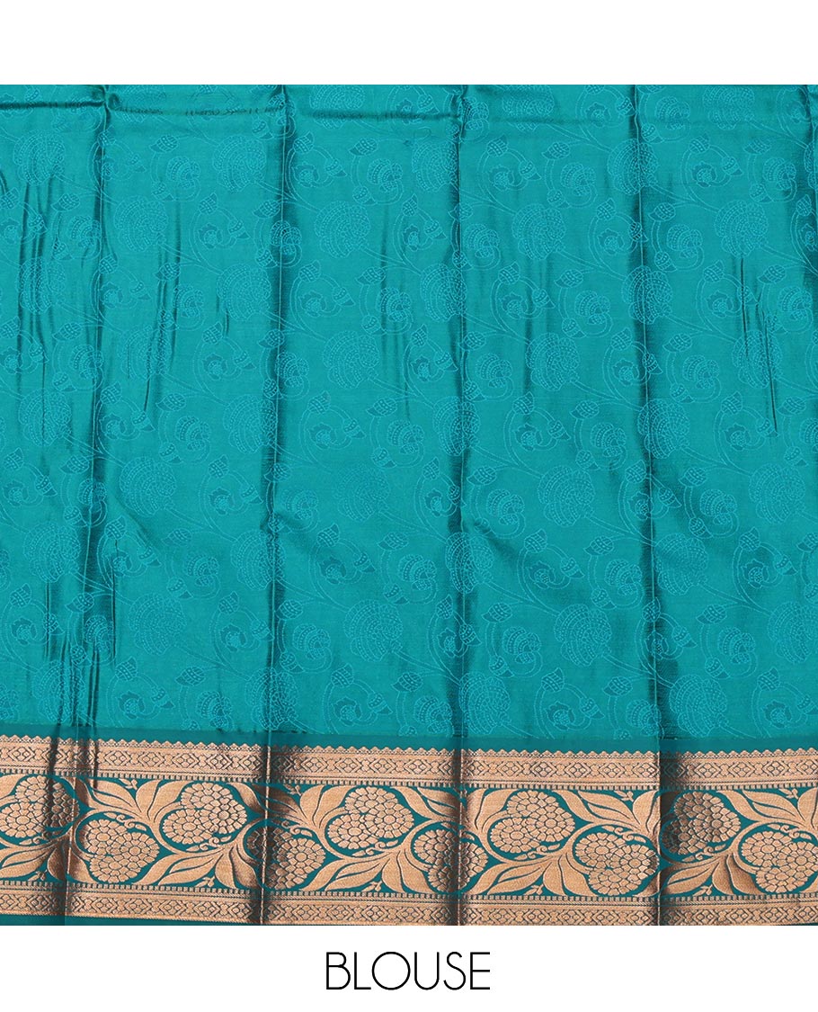 Pink Budget Silk Saree, Spotlighted with Floral Jacquard Design, Complemented by a Contrast Floral Creeper Zari Border, Grand Pallu, and Contrast Blouse